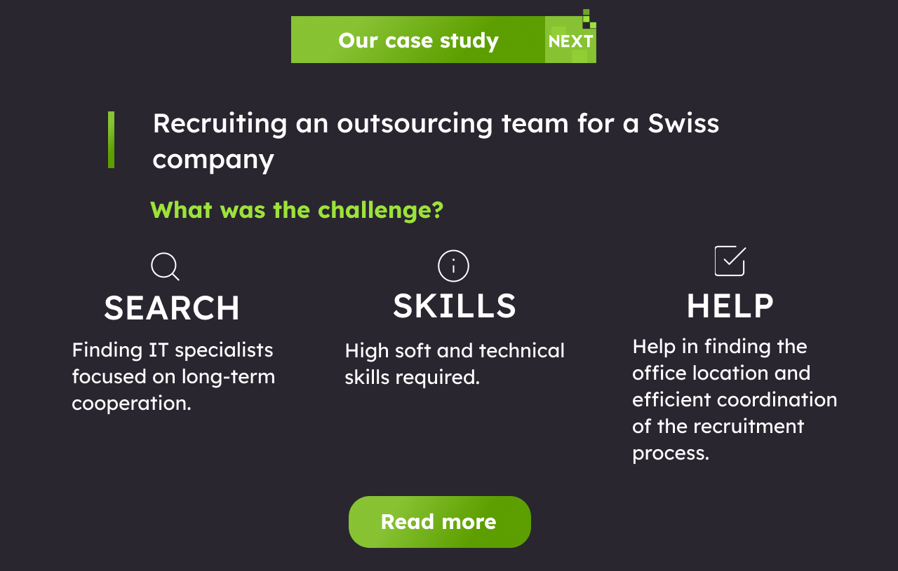 Outsourced Team for the Swiss Company