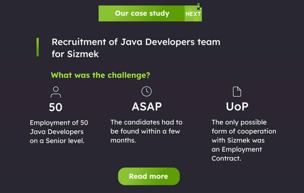 Case study -  Recruitment of java developers. IT recruitment agency