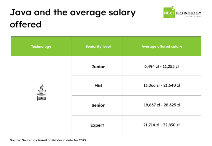 2024 report Next Technology Professionals - Java and the average salary offered