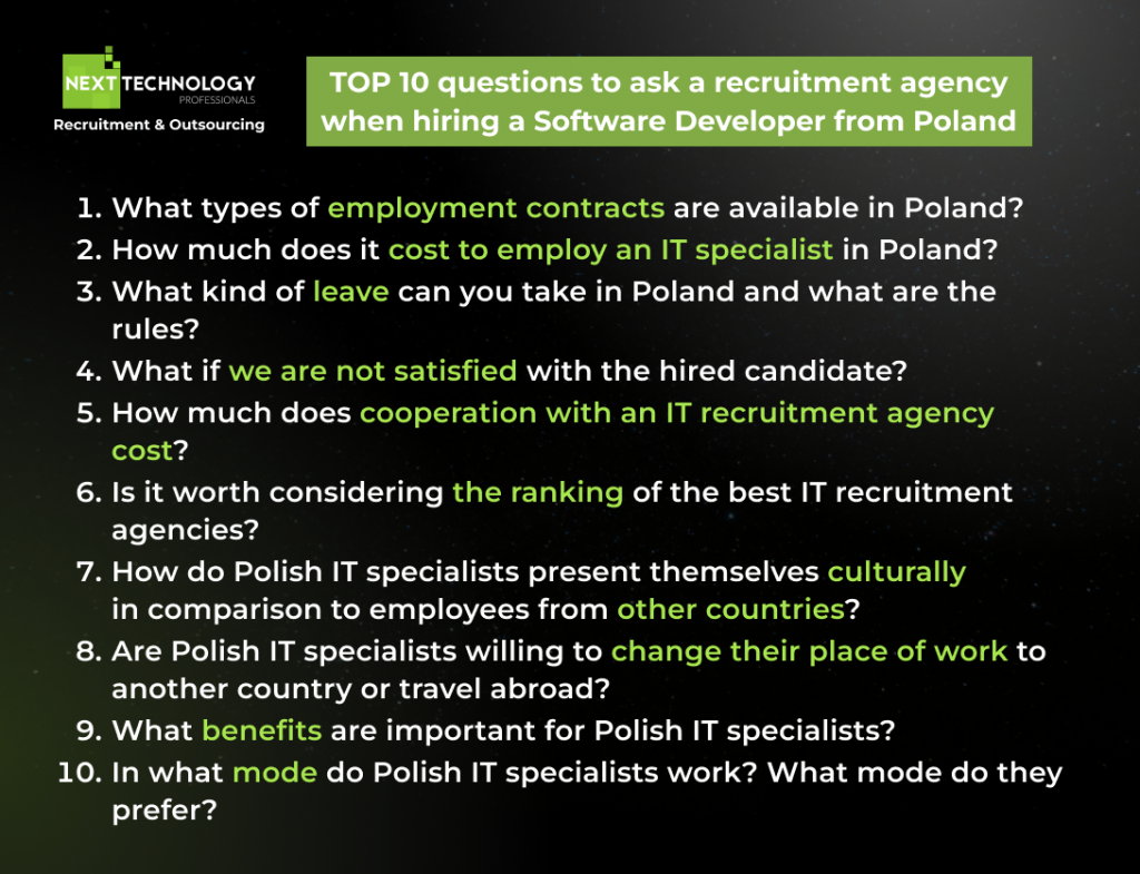 TOP 10 questions to ask a recruitment agency when hiring a Software Developer from Poland