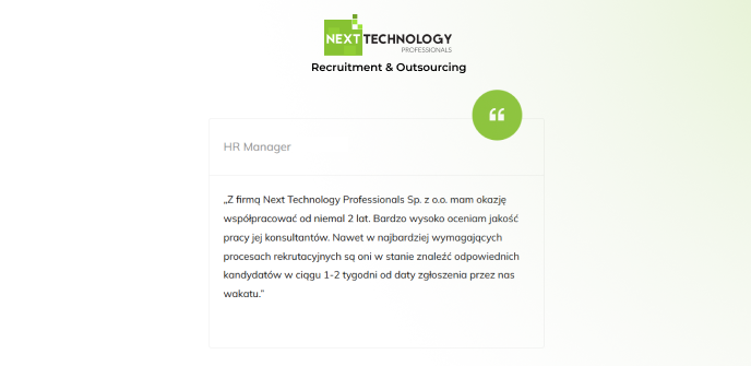 Rekomendacja klienta Next Technology Professionals